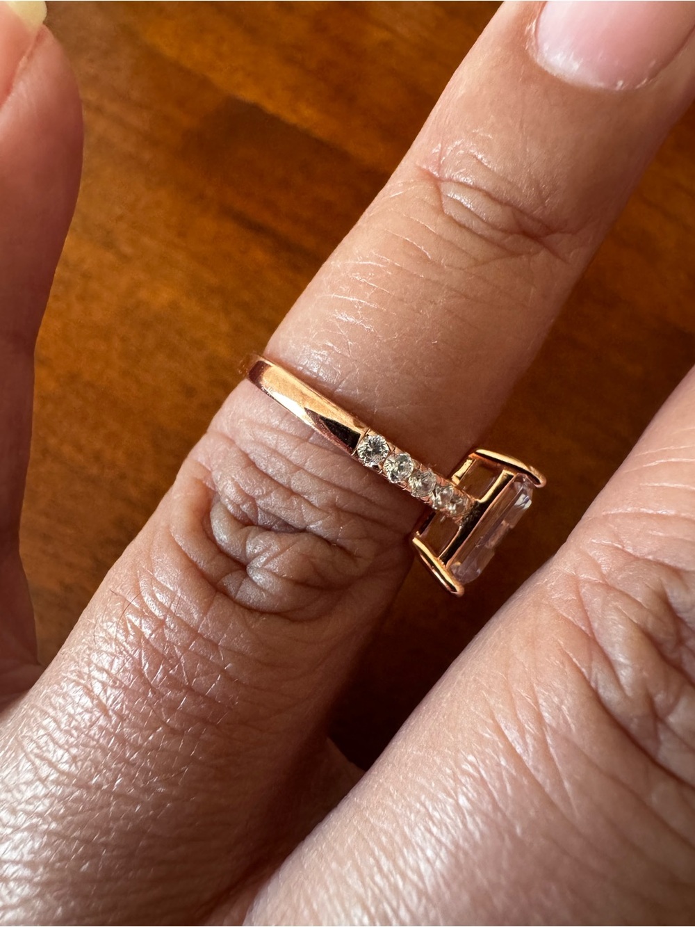 Diamonique Sterling Silver, Rose Gold Plated Emerald-Cut with Pave Shoulders - Picture 5 of 7